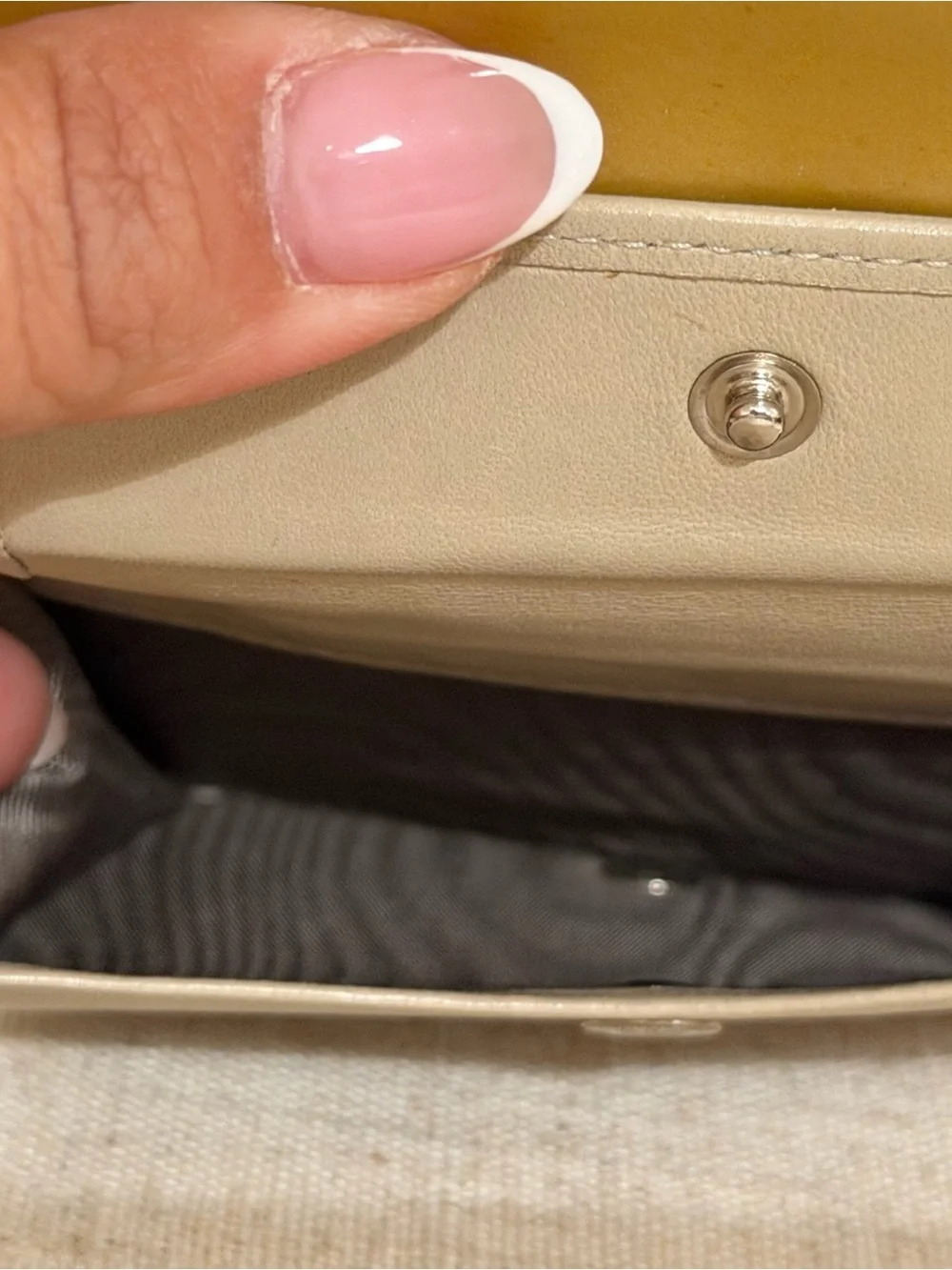Prada Glossy Mustard Patent Leather Wallet with Silver Logo Bar